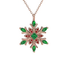 Nix Kar Tanesi Kolye - Yeşil kuvars ve garnet 14 ayar rose altın kolye (40 cm rose altın rolo zincir) #y7ines