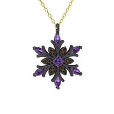 Nix Kar Tanesi Kolye - Ametist ve dumanlı kuvars 925 ayar siyah rodyum kaplama gümüş kolye (40 cm altın rolo zincir) #yaxhr3