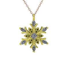 Nix Kar Tanesi Kolye - Beyaz zirkon ve peridot 8 ayar altın kolye (40 cm rose altın rolo zincir) #yrrbxm