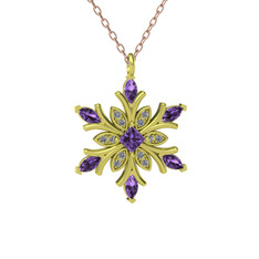 Nix Kar Tanesi Kolye - Ametist ve pırlanta 18 ayar altın kolye (0.1056 karat, 40 cm rose altın rolo zincir) #yv16lq