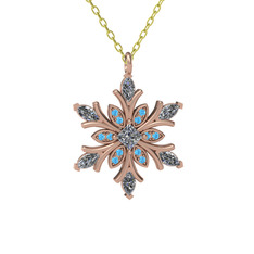 Beyaz zirkon ve akuamarin 14 ayar rose altın kolye (40 cm altın rolo zincir)