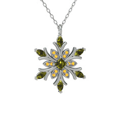 Nix Kar Tanesi Kolye - Peridot ve sitrin 14 ayar beyaz altın kolye (40 cm beyaz altın rolo zincir) #zg3rfw