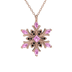Nix Kar Tanesi Kolye - Pembe kuvars ve siyah zirkon 8 ayar rose altın kolye (40 cm rose altın rolo zincir) #ziy16b