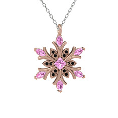 Pembe kuvars ve siyah zirkon 925 ayar rose altın kaplama gümüş kolye (40 cm beyaz altın rolo zincir)