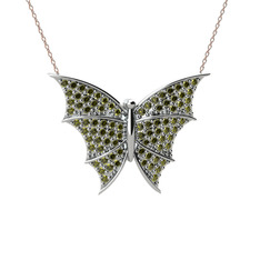 Peridot 18 ayar beyaz altın kolye (40 cm rose altın rolo zincir)