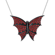 Diana Kelebek Kolye - Garnet 925 ayar siyah rodyum kaplama gümüş kolye (40 cm beyaz altın rolo zincir) #151fw21