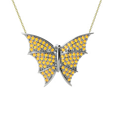 Diana Kelebek Kolye - Sitrin 8 ayar beyaz altın kolye (40 cm altın rolo zincir) #18kljfn