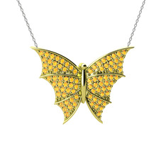 Diana Kelebek Kolye - Sitrin 18 ayar altın kolye (40 cm beyaz altın rolo zincir) #193p9ww