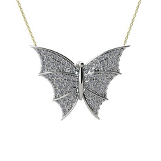 Diana Kelebek Kolye - Beyaz zirkon 8 ayar beyaz altın kolye (40 cm altın rolo zincir) #19zpaap