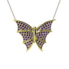 Diana Kelebek Kolye - Ametist 925 ayar altın kaplama gümüş kolye (40 cm rose altın rolo zincir) #1a7kh2r