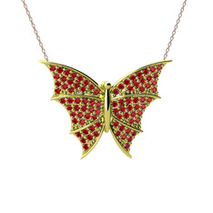Diana Kelebek Kolye - Garnet 18 ayar altın kolye (40 cm rose altın rolo zincir) #1bnqtmv