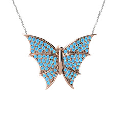 Diana Kelebek Kolye - Akuamarin 14 ayar rose altın kolye (40 cm gümüş rolo zincir) #1c1k93s