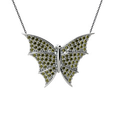 Peridot 18 ayar beyaz altın kolye (40 cm gümüş rolo zincir)