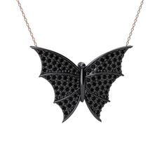 Diana Kelebek Kolye - Siyah zirkon 925 ayar siyah rodyum kaplama gümüş kolye (40 cm rose altın rolo zincir) #1ddh7p7