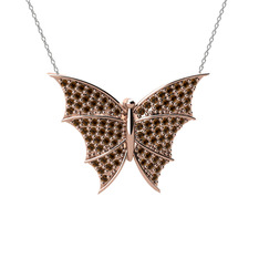 Dumanlı kuvars 8 ayar rose altın kolye (40 cm beyaz altın rolo zincir)