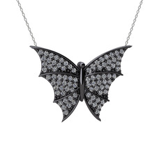 Diana Kelebek Kolye - Swarovski 925 ayar siyah rodyum kaplama gümüş kolye (40 cm beyaz altın rolo zincir) #1emfgvk