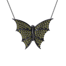 Diana Kelebek Kolye - Peridot 925 ayar siyah rodyum kaplama gümüş kolye (40 cm gümüş rolo zincir) #1f0i9of