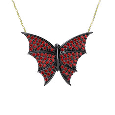 Diana Kelebek Kolye - Garnet 925 ayar siyah rodyum kaplama gümüş kolye (40 cm gümüş rolo zincir) #1fbix9w