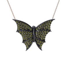 Diana Kelebek Kolye - Peridot 925 ayar siyah rodyum kaplama gümüş kolye (40 cm rose altın rolo zincir) #1frxmwn