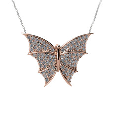 Diana Kelebek Kolye - Swarovski 8 ayar rose altın kolye (40 cm beyaz altın rolo zincir) #1fxti4b