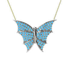 Diana Kelebek Kolye - Akuamarin 18 ayar beyaz altın kolye (40 cm altın rolo zincir) #1god5y1