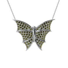 Diana Kelebek Kolye - Peridot 8 ayar beyaz altın kolye (40 cm beyaz altın rolo zincir) #1i2x1zu