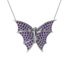 Diana Kelebek Kolye - Ametist 925 ayar gümüş kolye (40 cm gümüş rolo zincir) #1ikr8mg