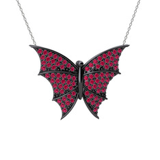 Diana Kelebek Kolye - Rodolit garnet 925 ayar siyah rodyum kaplama gümüş kolye (40 cm beyaz altın rolo zincir) #1ity2zb