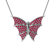 Diana Kelebek Kolye - Rodolit garnet 14 ayar beyaz altın kolye (40 cm gümüş rolo zincir) #1jlpcl4