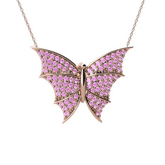 Diana Kelebek Kolye - Pembe kuvars 8 ayar rose altın kolye (40 cm rose altın rolo zincir) #1ked40k