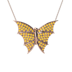 Diana Kelebek Kolye - Sitrin 8 ayar rose altın kolye (40 cm rose altın rolo zincir) #1kn6ltp