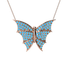 Diana Kelebek Kolye - Akuamarin 14 ayar rose altın kolye (40 cm gümüş rolo zincir) #1l4h725