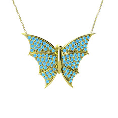Diana Kelebek Kolye - Akuamarin 18 ayar altın kolye (40 cm altın rolo zincir) #1liold4
