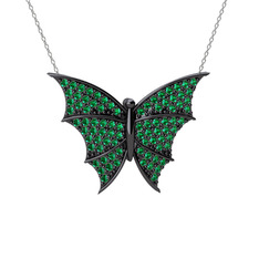 Diana Kelebek Kolye - Yeşil kuvars 925 ayar siyah rodyum kaplama gümüş kolye (40 cm beyaz altın rolo zincir) #1lqipoe