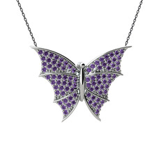 Diana Kelebek Kolye - Ametist 925 ayar gümüş kolye (40 cm gümüş rolo zincir) #1mo2om3
