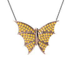 Diana Kelebek Kolye - Sitrin 8 ayar rose altın kolye (40 cm gümüş rolo zincir) #1n46vhc