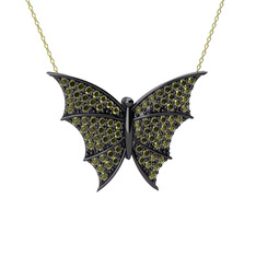 Diana Kelebek Kolye - Peridot 925 ayar siyah rodyum kaplama gümüş kolye (40 cm gümüş rolo zincir) #1noo8ey