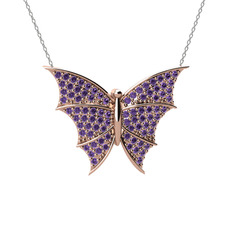 Diana Kelebek Kolye - Ametist 925 ayar rose altın kaplama gümüş kolye (40 cm beyaz altın rolo zincir) #1riyhx5