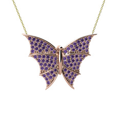 Diana Kelebek Kolye - Ametist 18 ayar rose altın kolye (40 cm altın rolo zincir) #1sexvhn