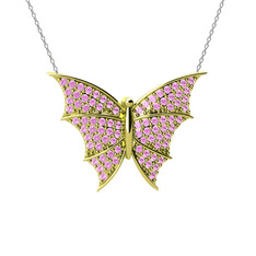 Diana Kelebek Kolye - Pembe kuvars 14 ayar altın kolye (40 cm beyaz altın rolo zincir) #1w05v30