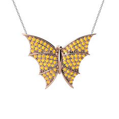 Sitrin 925 ayar rose altın kaplama gümüş kolye (40 cm beyaz altın rolo zincir)