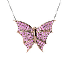 Pembe kuvars 925 ayar rose altın kaplama gümüş kolye (40 cm beyaz altın rolo zincir)