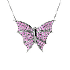 Diana Kelebek Kolye - Pembe kuvars 925 ayar gümüş kolye (40 cm beyaz altın rolo zincir) #1z0w75g