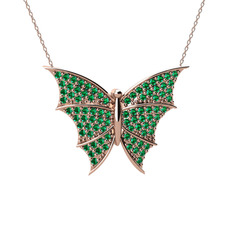 Diana Kelebek Kolye - Yeşil kuvars 18 ayar rose altın kolye (40 cm rose altın rolo zincir) #2kph9k