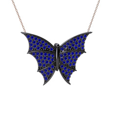 Lab safir 925 ayar siyah rodyum kaplama gümüş kolye (40 cm gümüş rolo zincir)