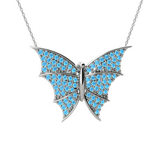 Diana Kelebek Kolye - Akuamarin 8 ayar beyaz altın kolye (40 cm beyaz altın rolo zincir) #94qgtq