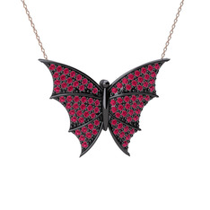 Rodolit garnet 925 ayar siyah rodyum kaplama gümüş kolye (40 cm gümüş rolo zincir)