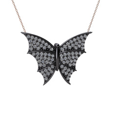 Diana Kelebek Kolye - Swarovski 925 ayar siyah rodyum kaplama gümüş kolye (40 cm rose altın rolo zincir) #b4fatv