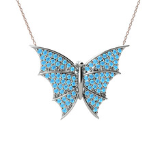 Diana Kelebek Kolye - Akuamarin 925 ayar gümüş kolye (40 cm gümüş rolo zincir) #bznvt6