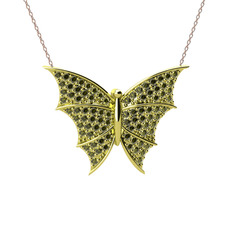 Diana Kelebek Kolye - Peridot 8 ayar altın kolye (40 cm rose altın rolo zincir) #csuru2